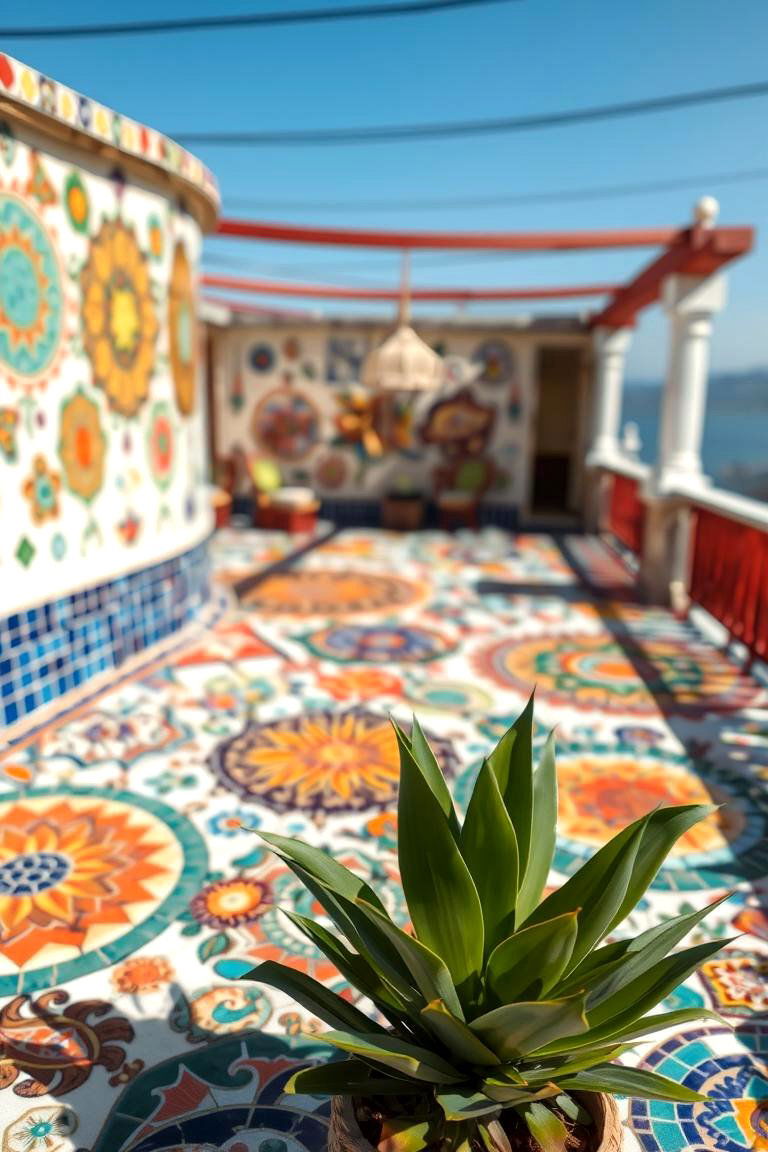 Artistic Mosaic Deck - 24 Mobile Home Deck Ideas