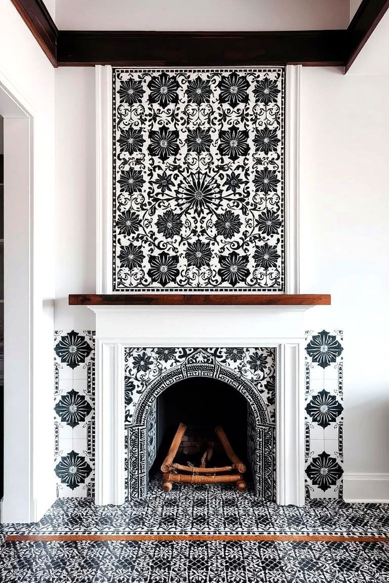Artistic Mosaic Detailing - 24 Black and White Fireplace Ideas