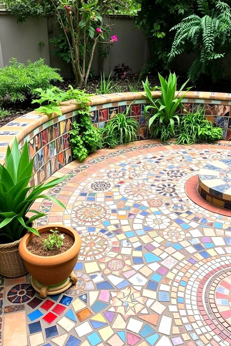 Artistic Mosaic Details - 24 Semi Circle Patio Ideas and Inspiration