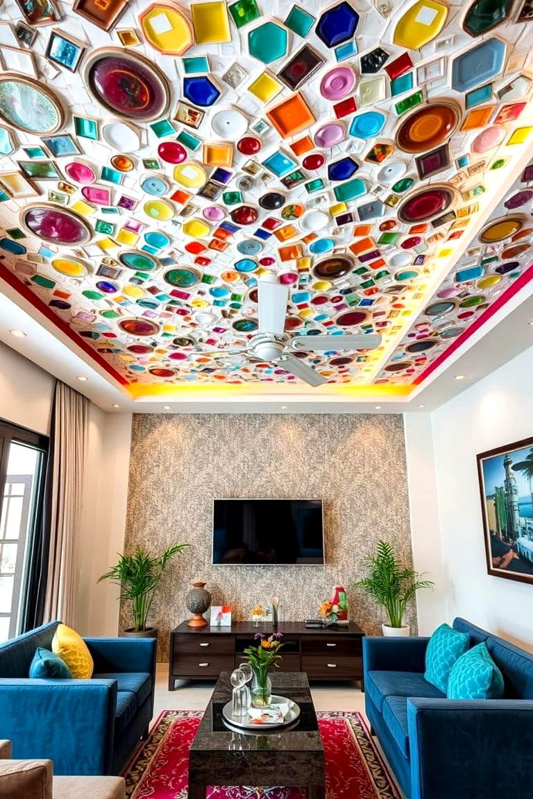 Artistic Mosaic False Ceiling Flair - 24 Living Room False Ceiling Design Ideas