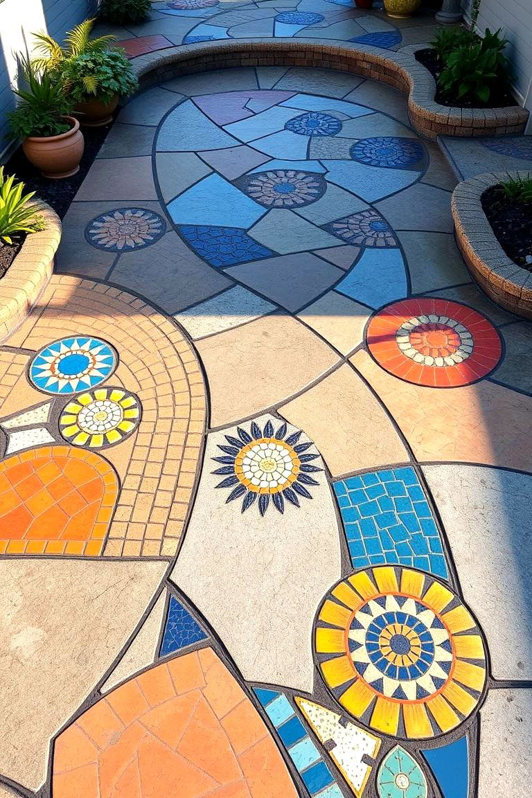 Artistic Mosaic Inlays - 24 Raised Concrete Patio Ideas