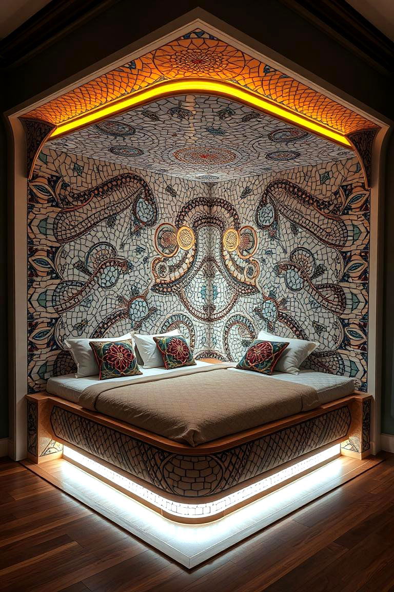 Artistic Mosaic Inspired Corner Bed - 24 Corner Bed Ideas