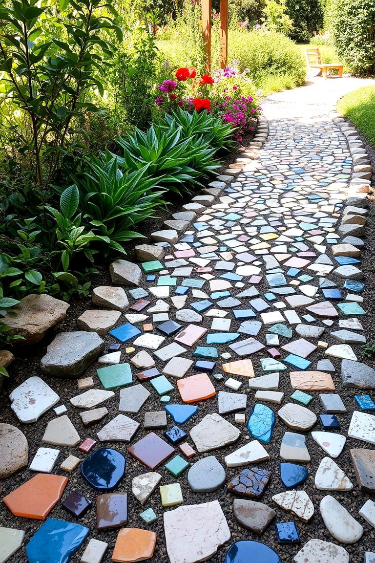 Artistic Mosaic Path - 24 Stepping Stone Walkway Ideas