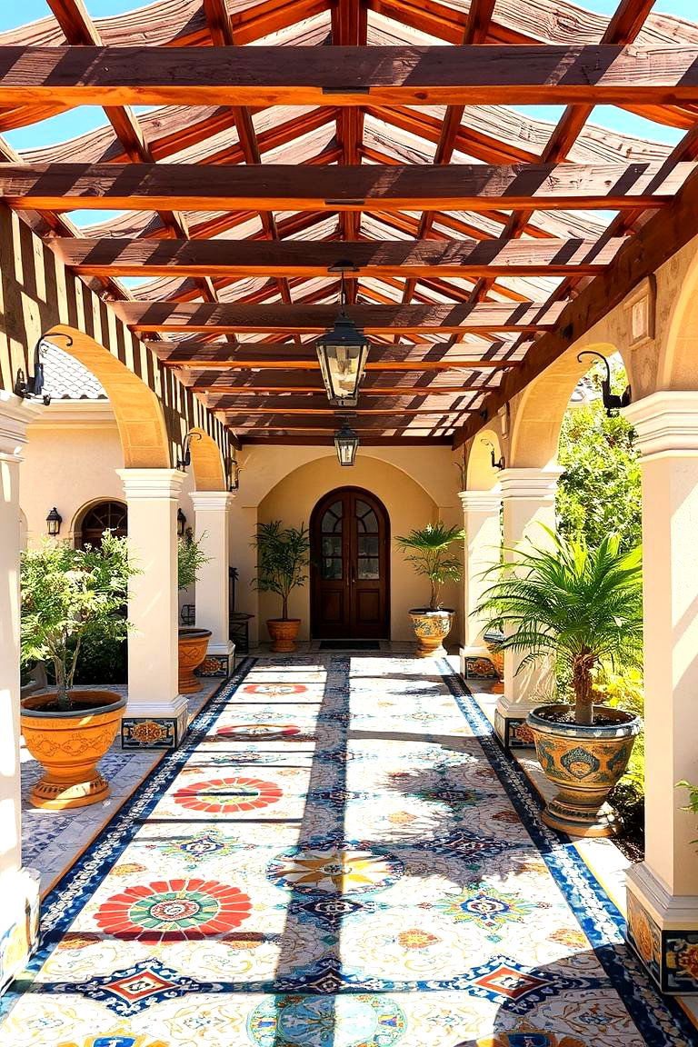 Artistic Mosaic Patterned Flooring - 24 Pergola Flooring Ideas