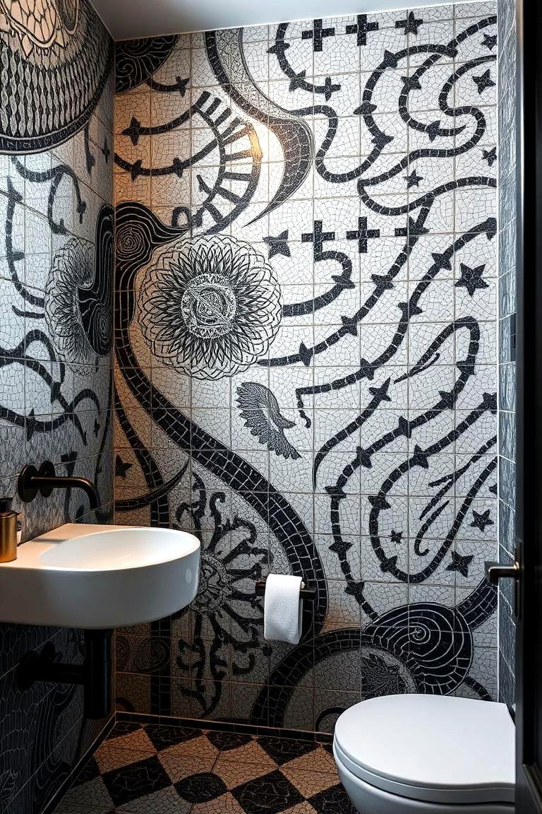 Artistic Mosaic Patterns - 24 Black and Grey Bathroom Ideas