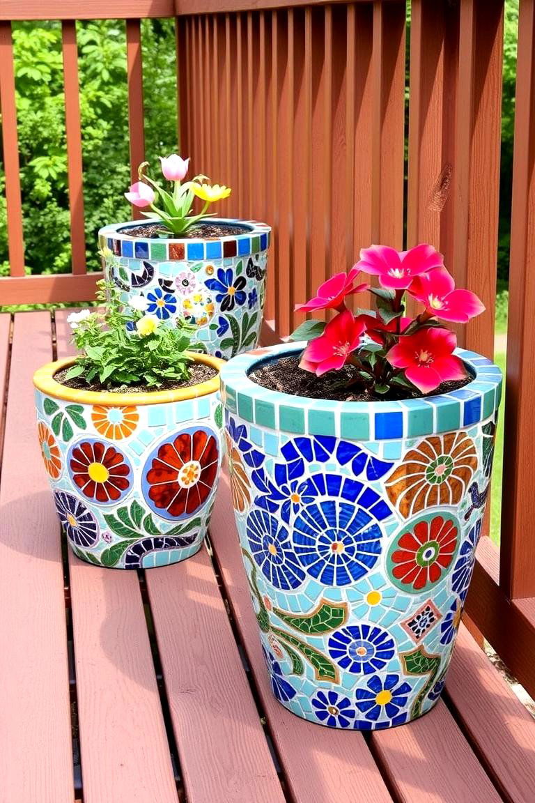 Artistic Mosaic Planter Designs - 24 Deck Decorating Ideas With Plants