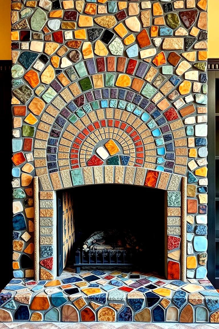 Artistic Mosaic Stone Fireplace - 24 Stacked Stone Fireplace Ideas