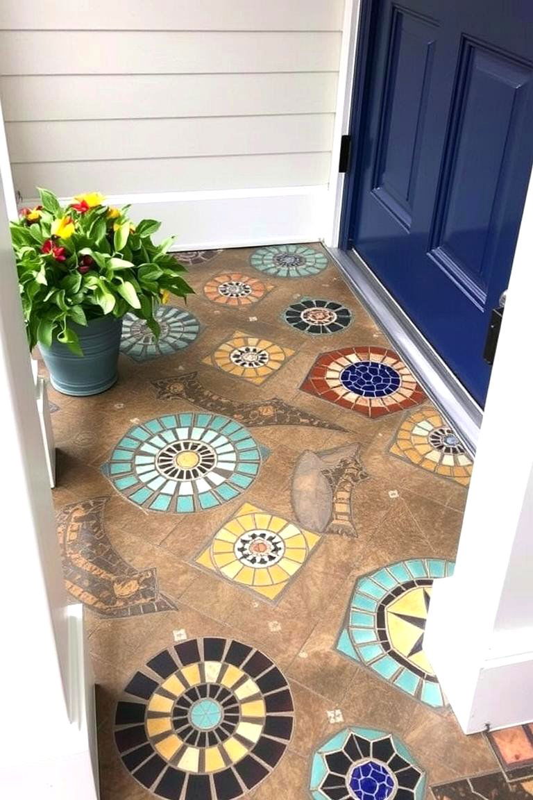 Artistic Mosaic Tile Accents - 24 Large Front Porch Ideas