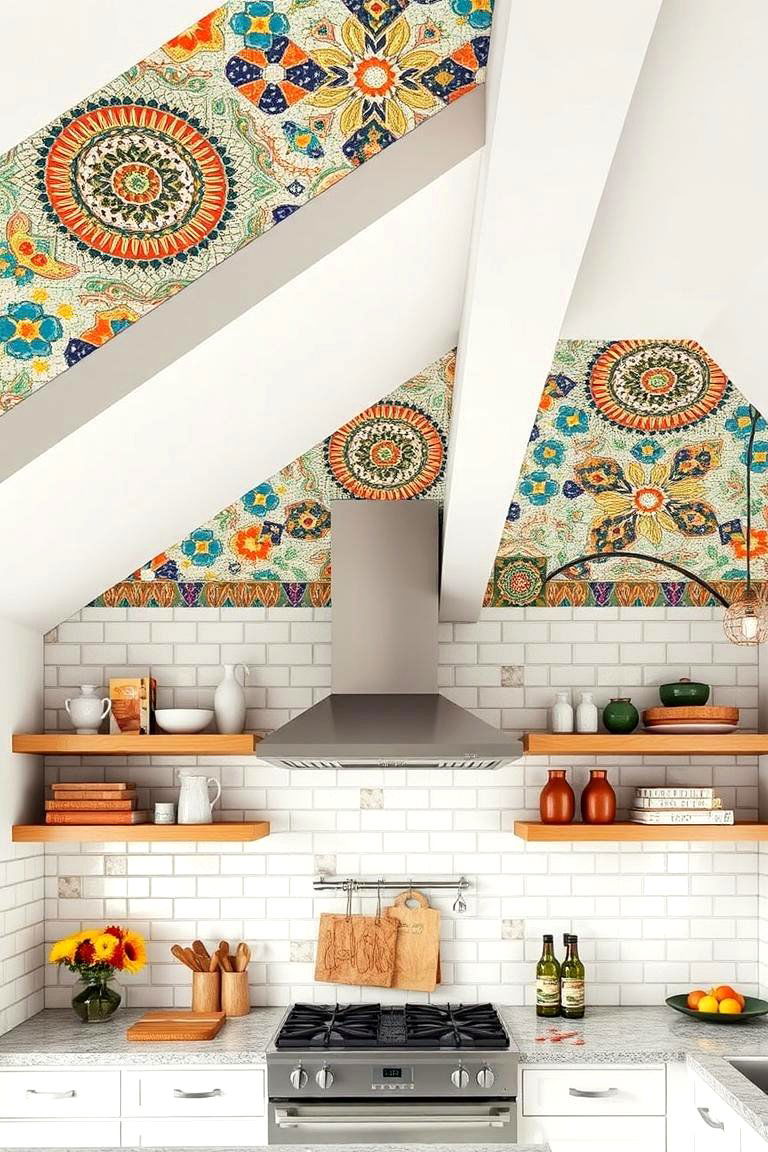 Artistic Mosaic Tile Accents - 24 Sloped Ceiling Kitchen Ideas