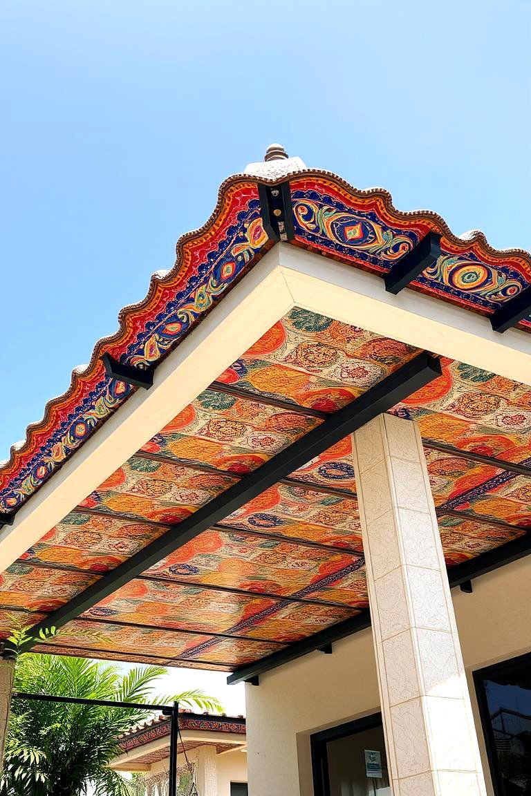 Artistic Mosaic Tile Accents - 24 Gable Patio Roof Design Ideas