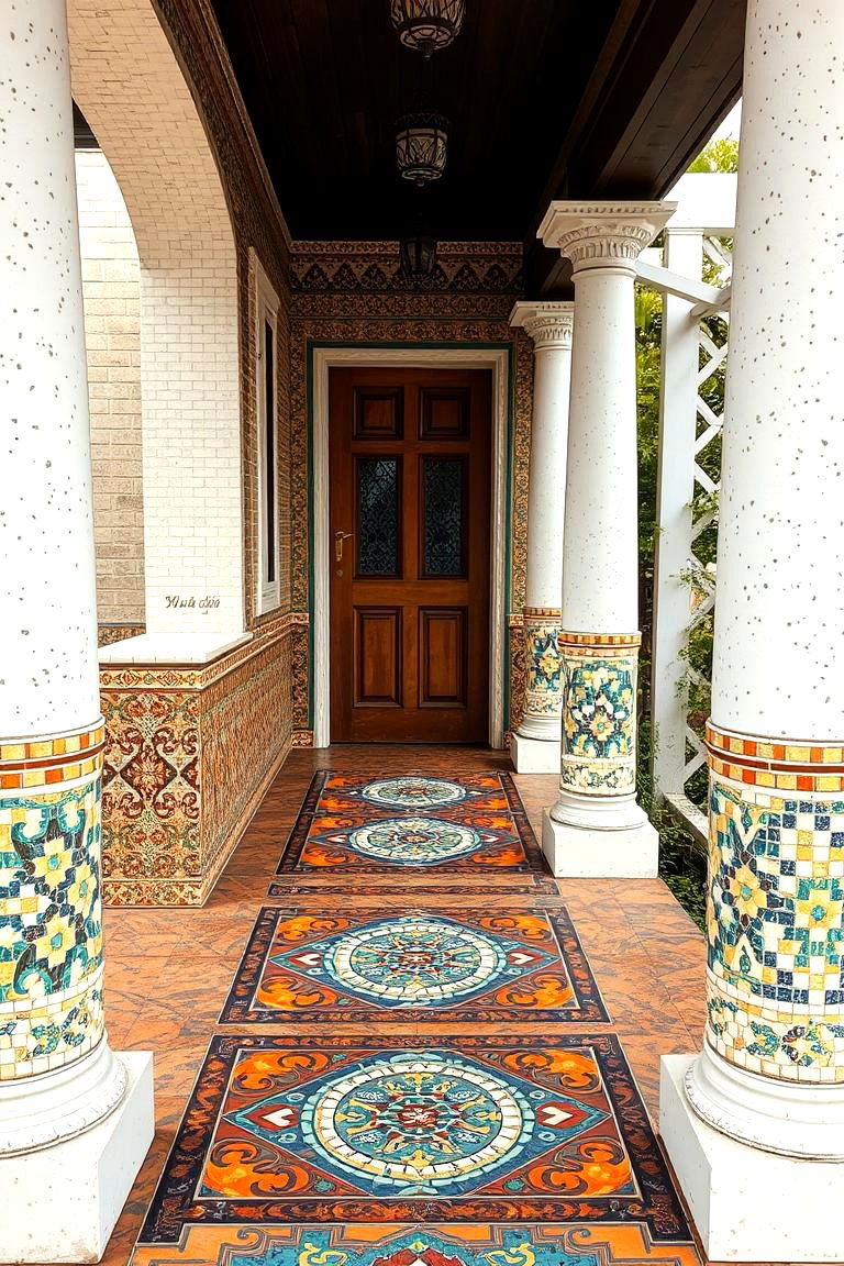 Artistic Mosaic Tile Detail - 24 Small Cape Cod Front Porch Ideas