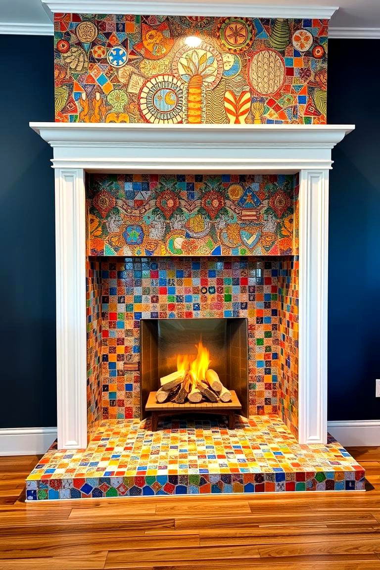 Artistic Mosaic Tile Fireplace - 24 Fireplace Built-in Ideas