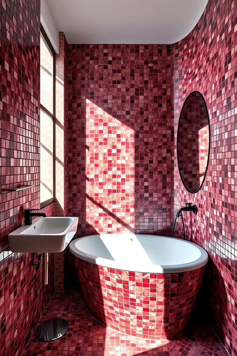 Artistic Mosaic Tiles - 24 Burgundy Bathroom Ideas