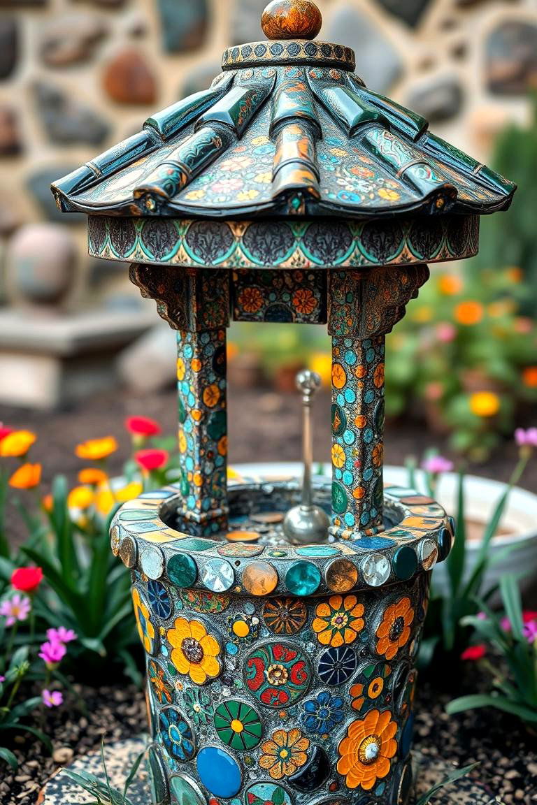 Artistic Mosaic Wishing Well - 24 Outdoor Wishing Well Garden Ideas