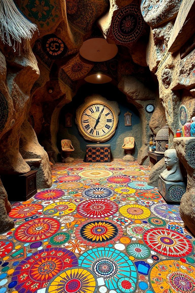 Artistic Multi colored Mosaic - 24 Man Cave Flooring Ideas