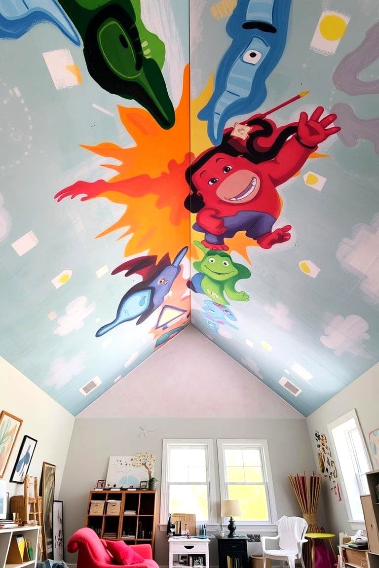 Artistic Mural Installation - 24 Vaulted Ceiling Ideas
