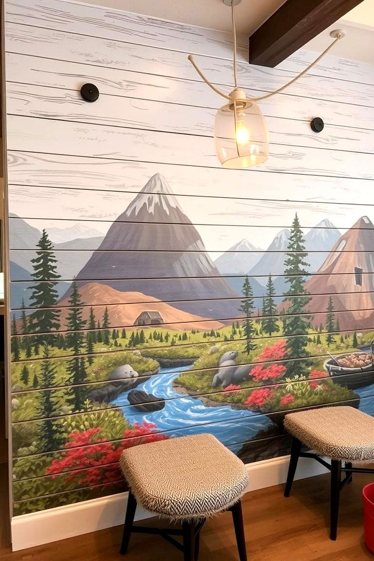 Artistic Mural Integration - 24 shiplap accent wall ideas
