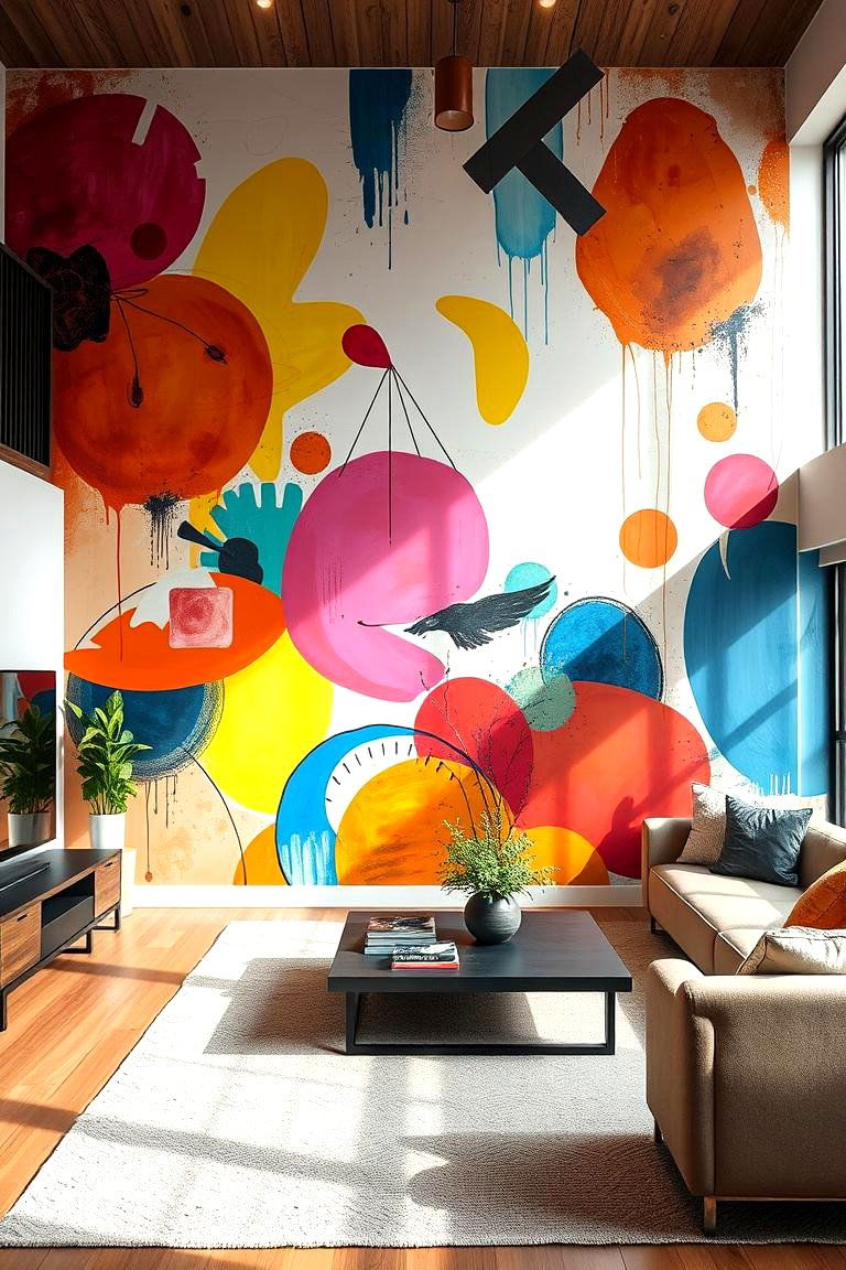 Artistic Mural Masterpiece - 24 Living Room Accent Wall Ideas