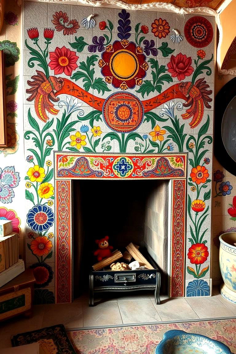 Artistic Mural Surround Fireplace - 24 Corner Gas Fireplace Ideas