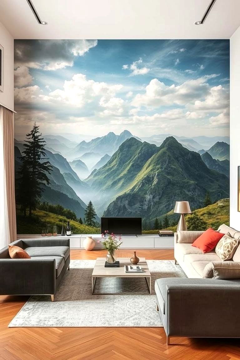 Artistic Murals - 24 Living Room Wallpaper Ideas