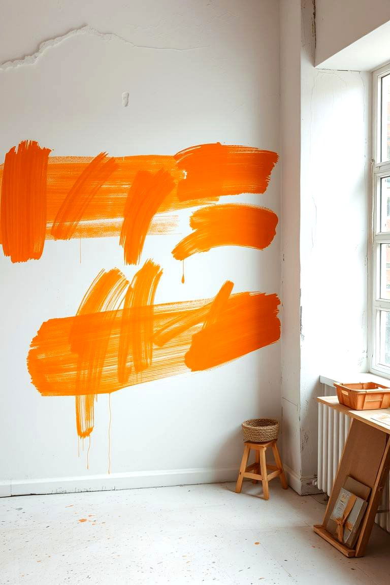 Artistic Orange Brushstrokes - 24 Orange Accent Wall Ideas
