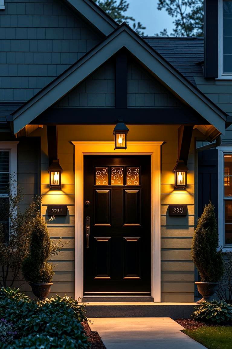 Artistic Outdoor Lighting - 24 Sage Green House With Black Door