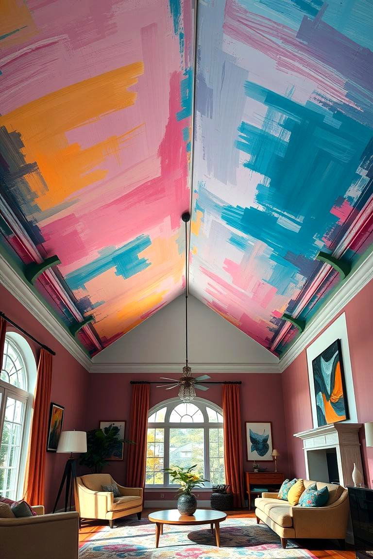 Artistic Painted Vault - 24 Living Room Vaulted Ceiling Ideas