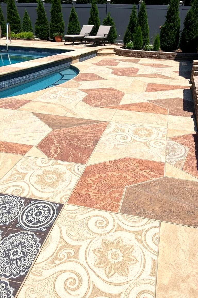 Artistic Pattern Overlays - 24 Stamped Concrete Pool Deck Ideas