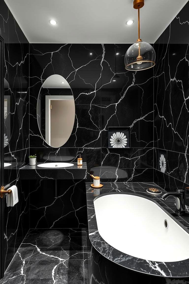 Artistic Patterned Accents - 24 Black Marble Bathrooms