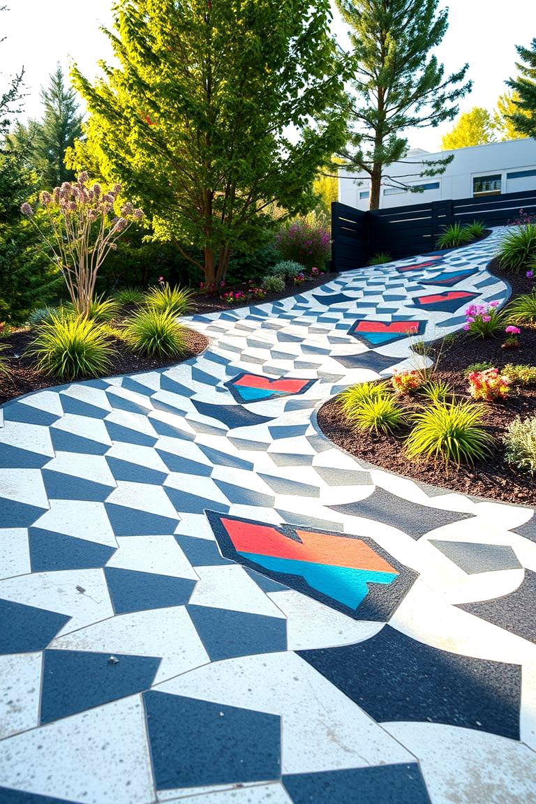 Artistic Patterned Slope - 24 Sloped Walkway Ideas