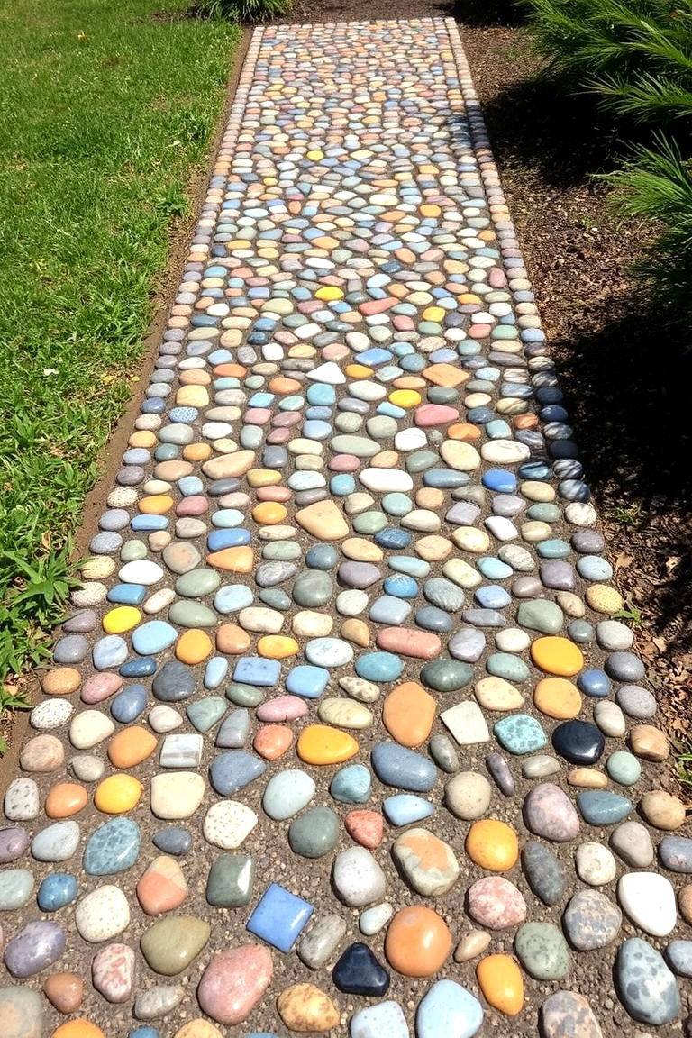Artistic Pebble Mosaic - 24 Pea Gravel Walkway Ideas