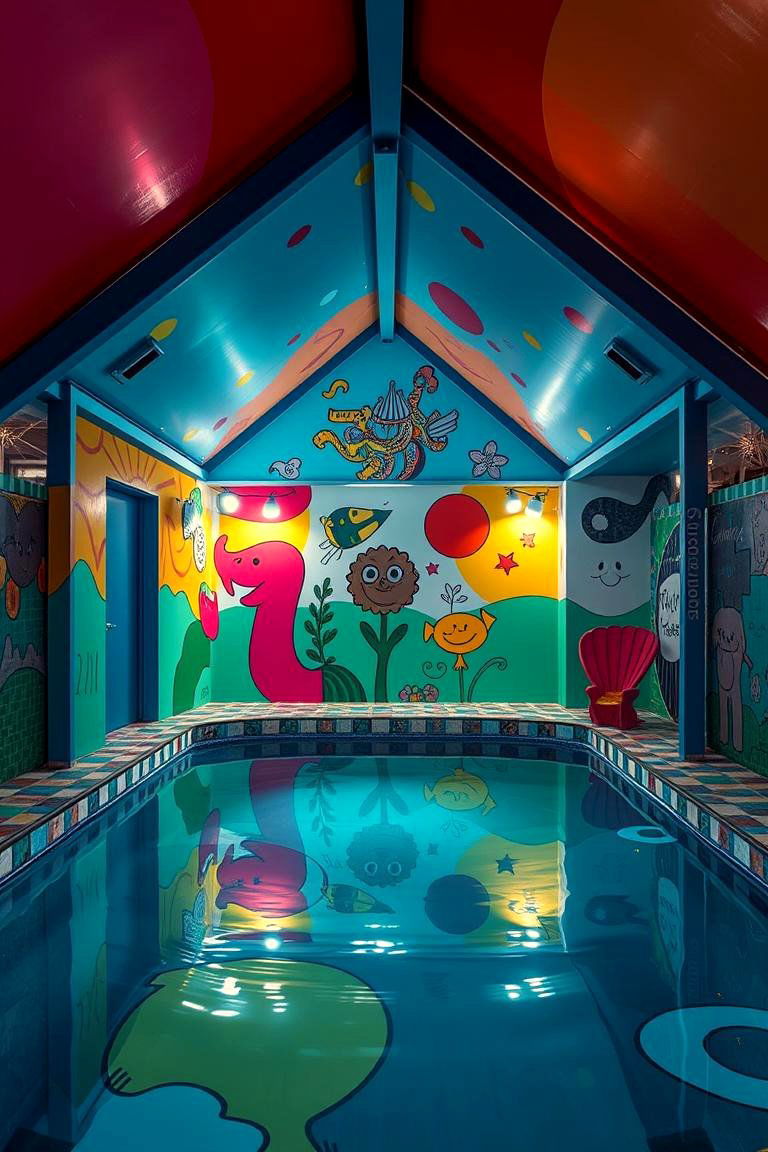 Artistic Pool Shed with Bold Colors - 24 Pool Shed Ideas