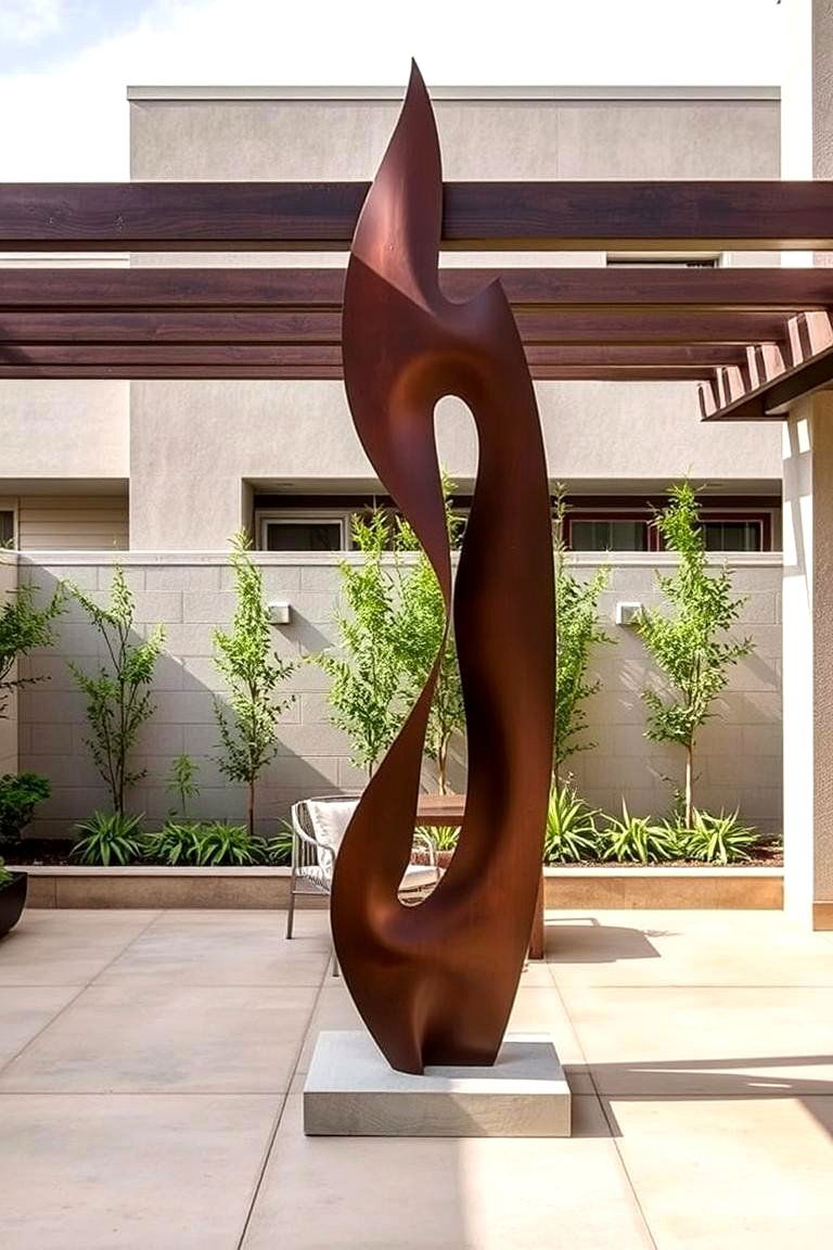 Artistic Privacy with Sculptural Elements - 24 Privacy Patio Ideas