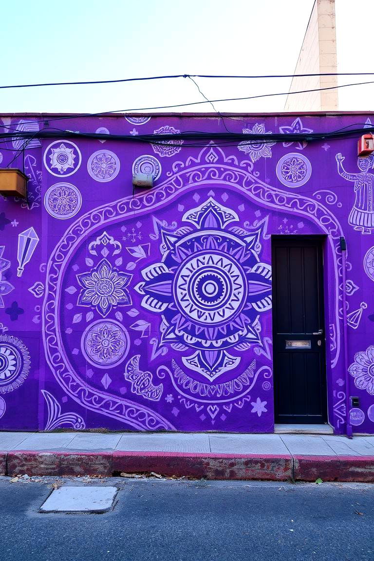 Artistic Purple Mural Feature - 24 Purple House Exterior Ideas