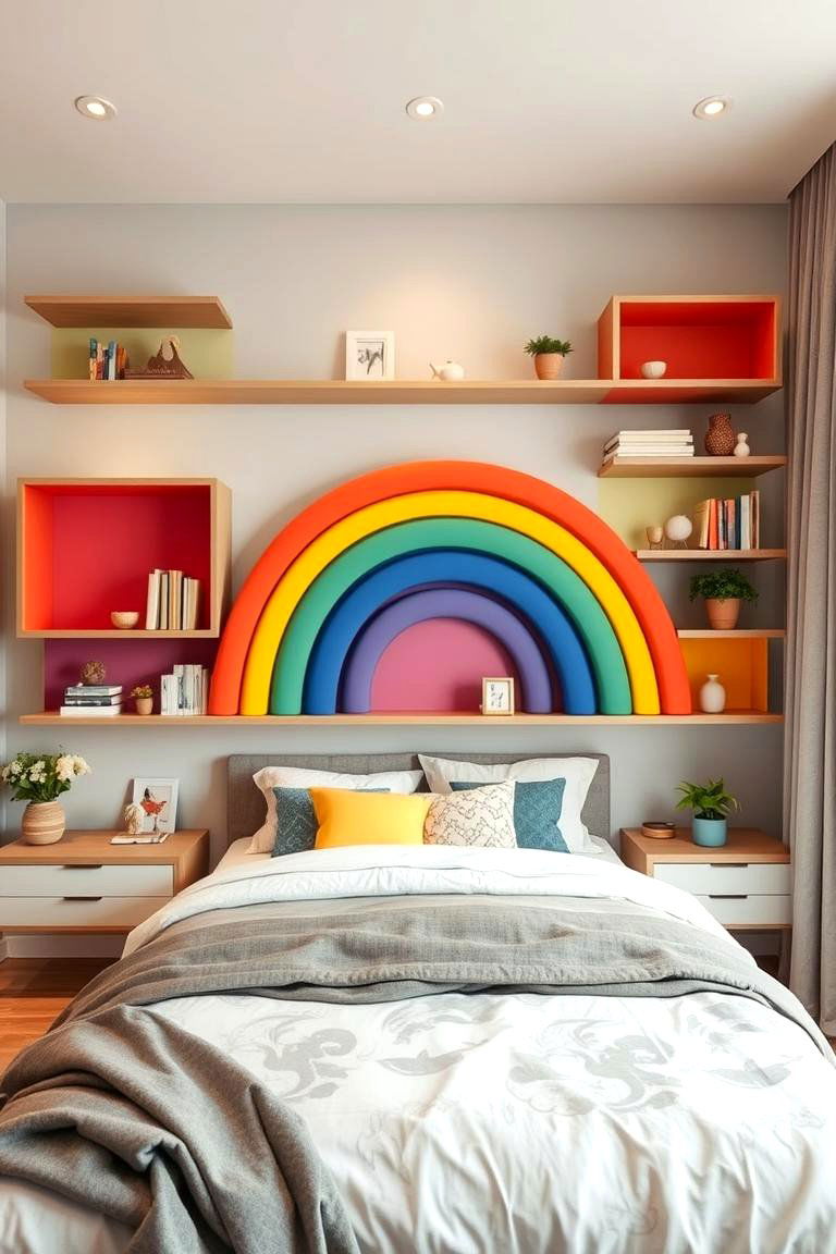 Artistic Rainbow Shelving - 24 Rainbow Bedroom Ideas