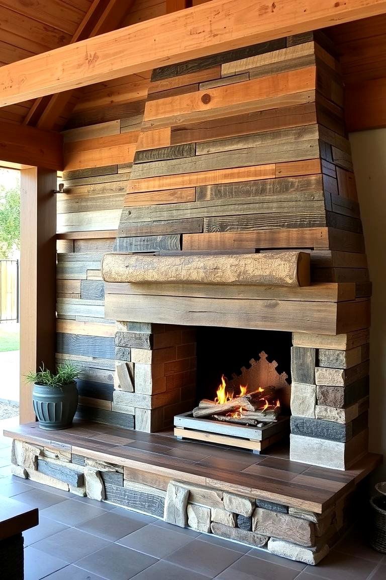 Artistic Reclaimed Wood Design - 24 Outdoor Corner Fireplace Ideas