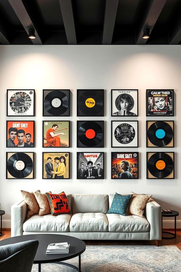 Artistic Record Wall Art Display - 24 Vinyl Record Storage Ideas