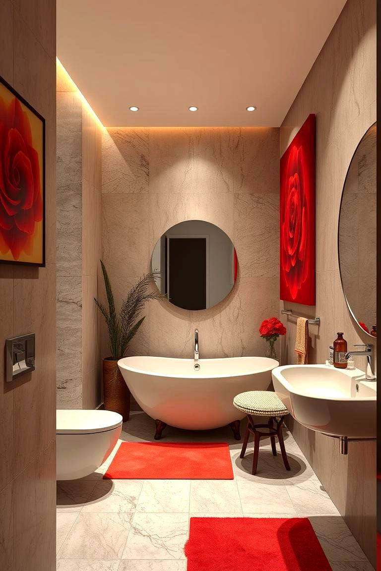 Artistic Red Bathroom Artwork - 24 Red Bathroom Ideas