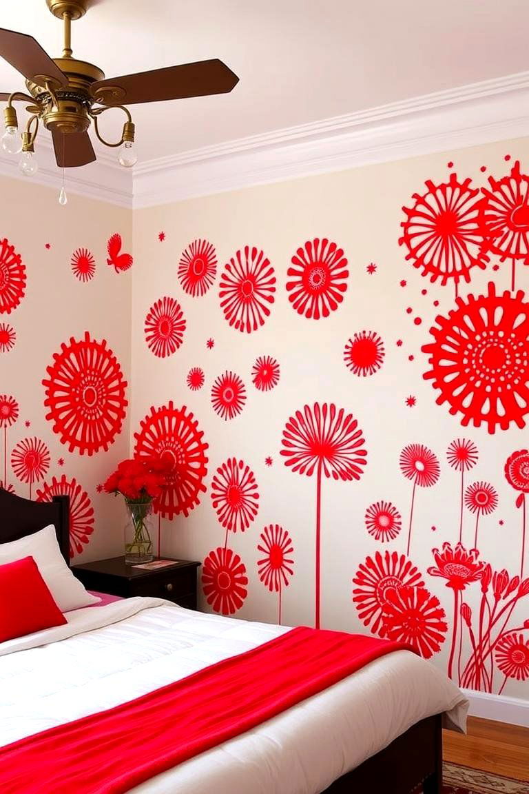 Artistic Red Murals - 24 Red Bedroom Ideas