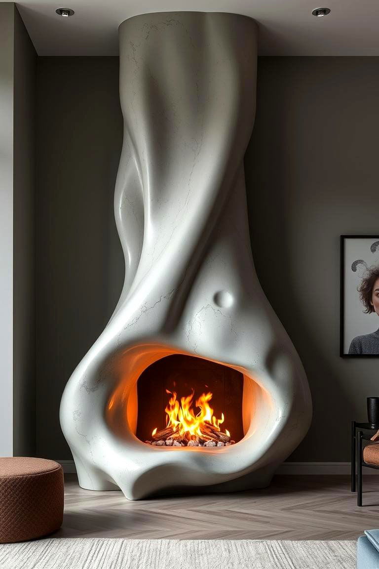 Artistic Sculptural Concrete Fireplace - 24 Concrete Fireplace Ideas