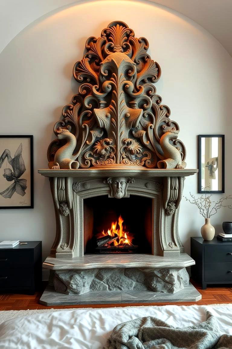 Artistic Sculptural Fireplace Focal Point - 24 Bedroom Fireplace Ideas