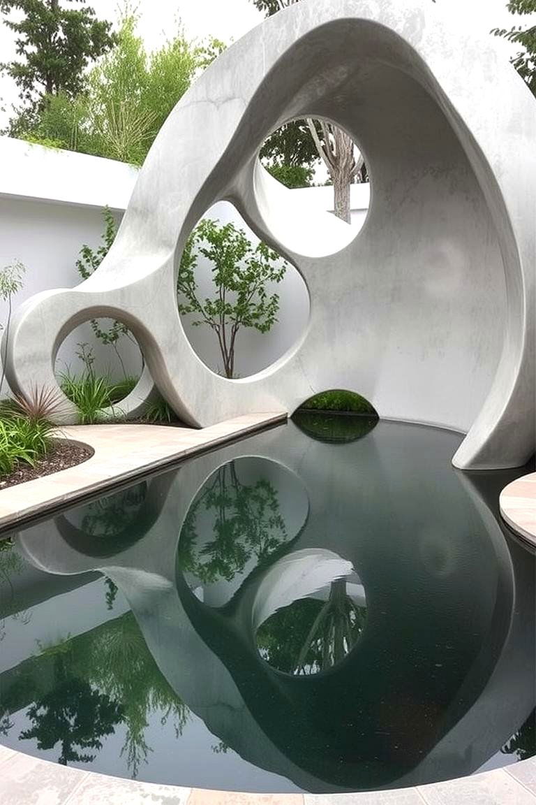 Artistic Sculptural Reflecting Pool - 24 Small Garden Reflecting Pool Ideas