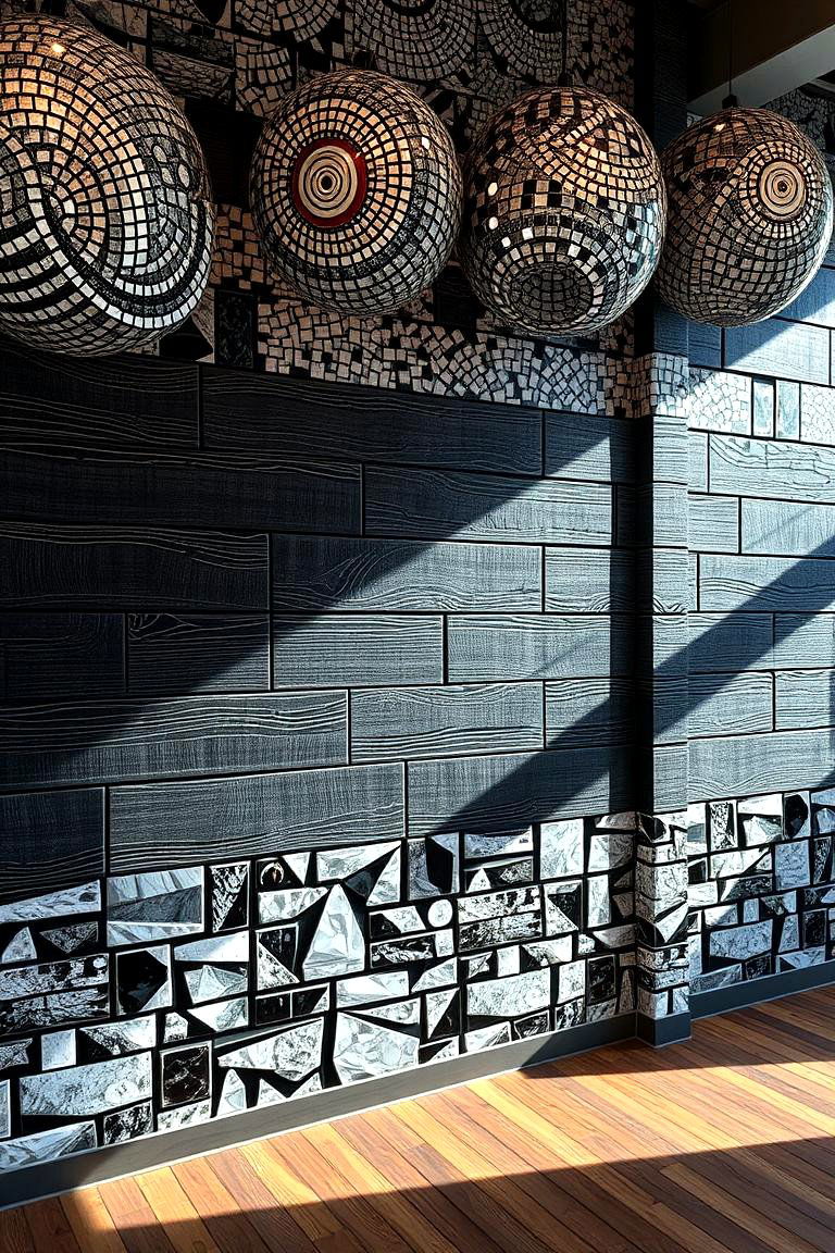Artistic Shiplap Mosaic Feature - 24 Black Shiplap Wall Ideas