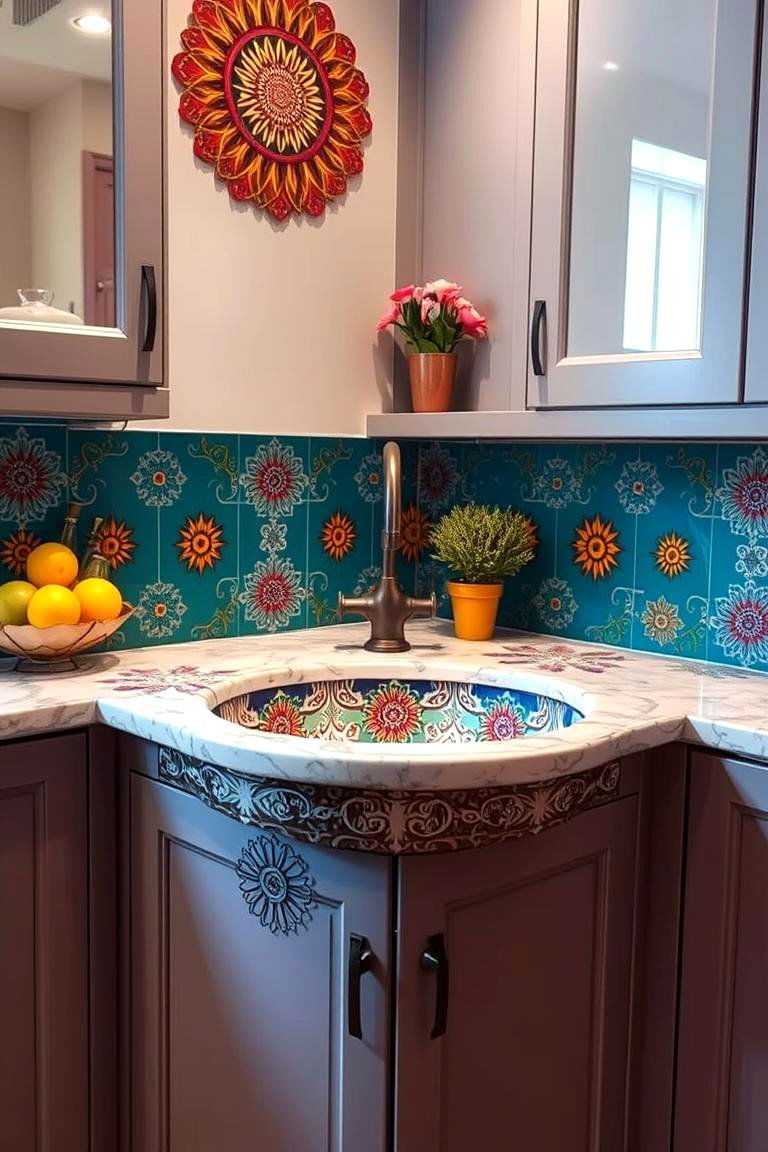 Artistic Sink with Unique Patterned Accents - 24 Corner Kitchen Sink Ideas