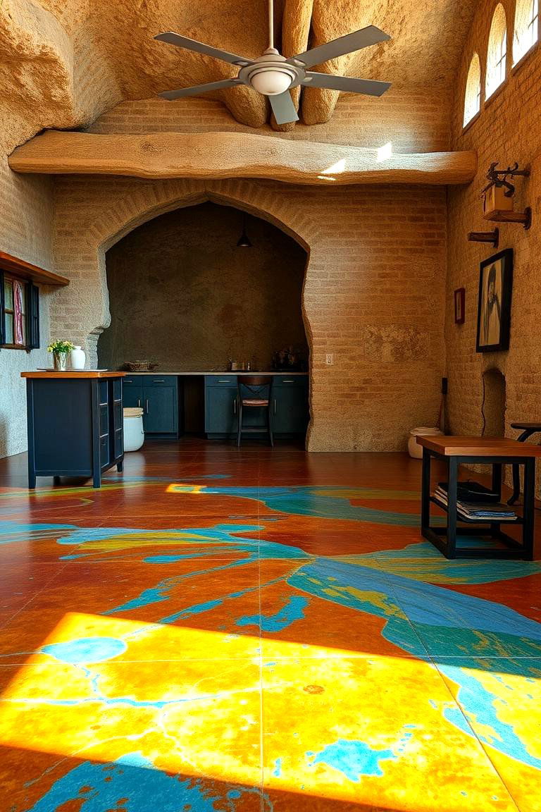 Artistic Stained Concrete - 24 Man Cave Flooring Ideas