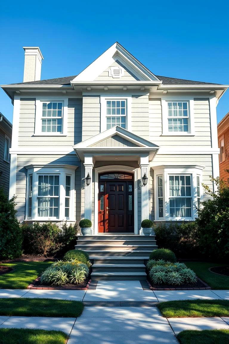 Artistic Statement Facade - 24 Light Grey House With White Trim Design Ideas