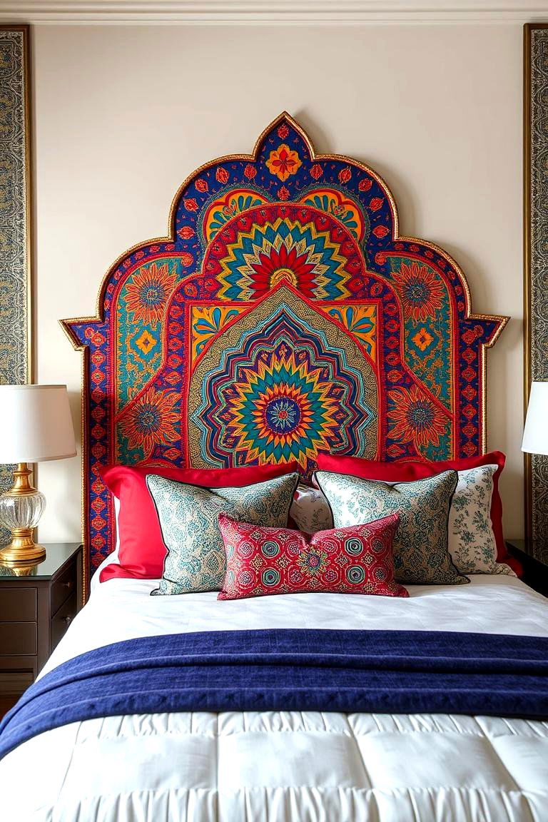 Artistic Statement Headboard - 24 Glam Bedroom Ideas