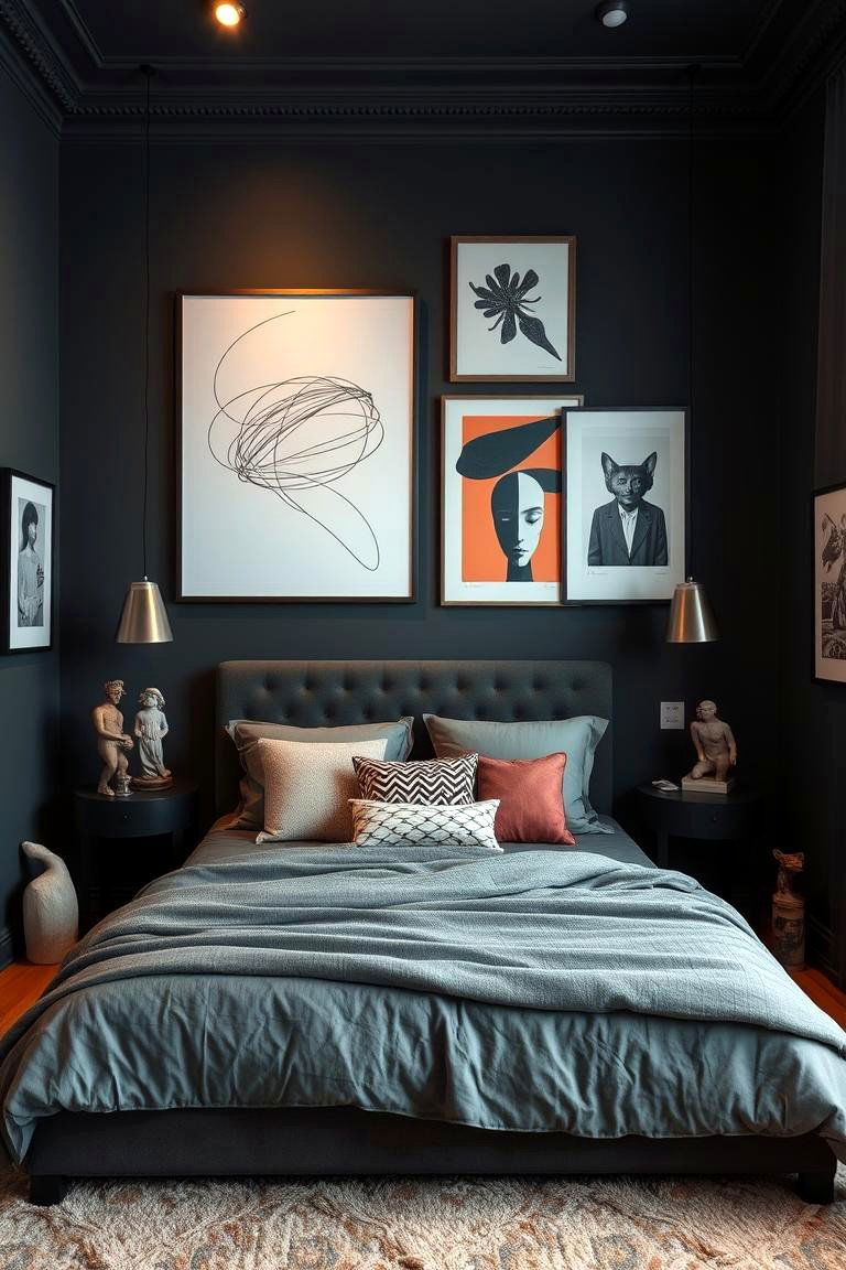 Artistic Statement Pieces - 24 Dark Grey Bedroom Ideas