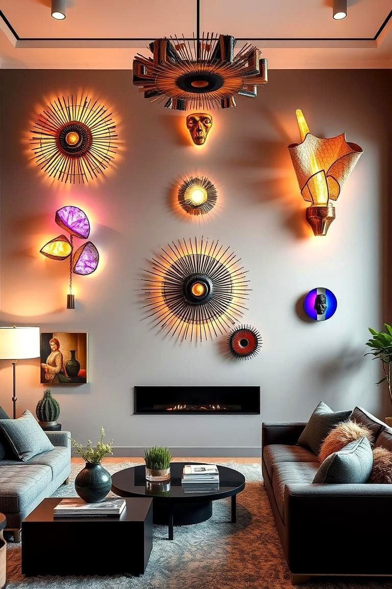 Artistic Statement Wall Fixtures for Bold Impact - 24 Living Room Wall Lighting Ideas