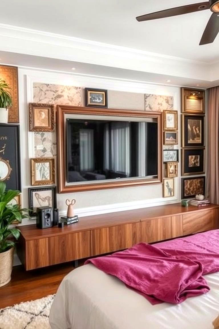 Artistic TV Wall Installation - 24 Bedroom Tv Ideas
